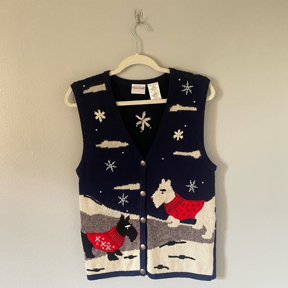 Bobbie Brooks Sweaters - Bobbie Brooks navy novelty sweater vest size S Scottish terrier Scotty holiday
